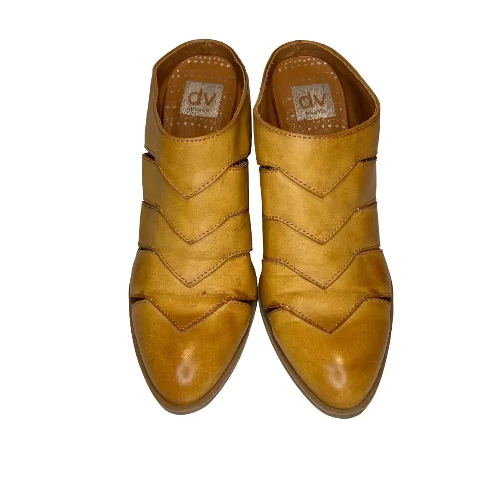 Dolce Vita Brown Leather Slip On Block Heel Mules women Size 9.5
